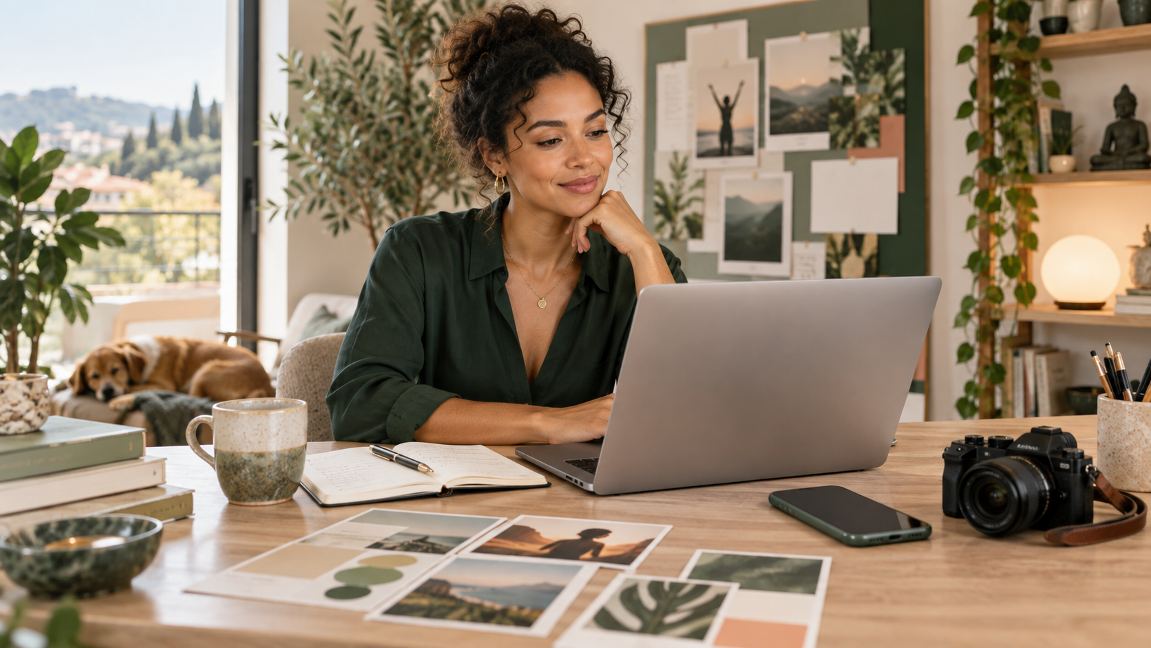 Coach planning a professional online presence from a bright studio